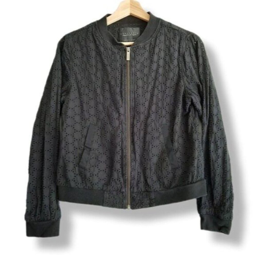 SANCTUARY 100% Cotton Bomber Eyelet Jacket Black Sz XS